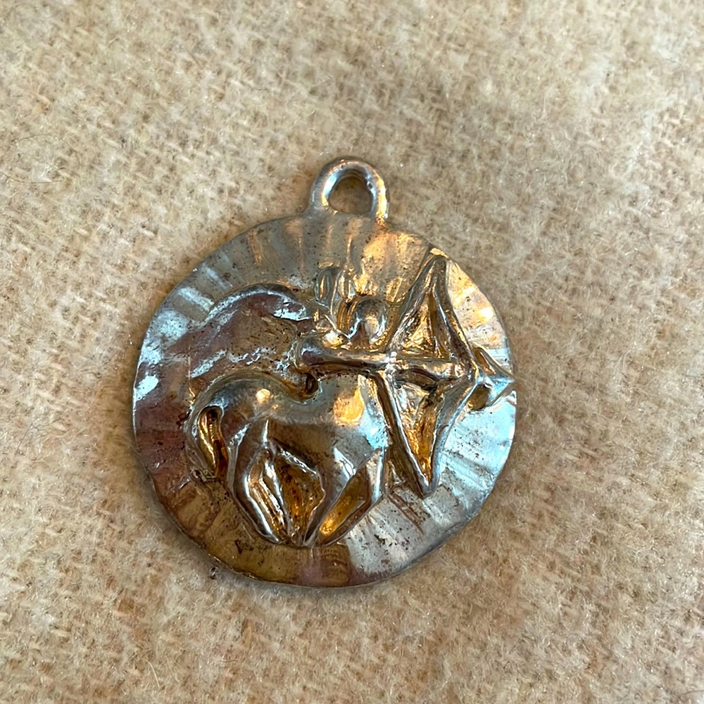 Vintage Sagittarius silver tone pendant